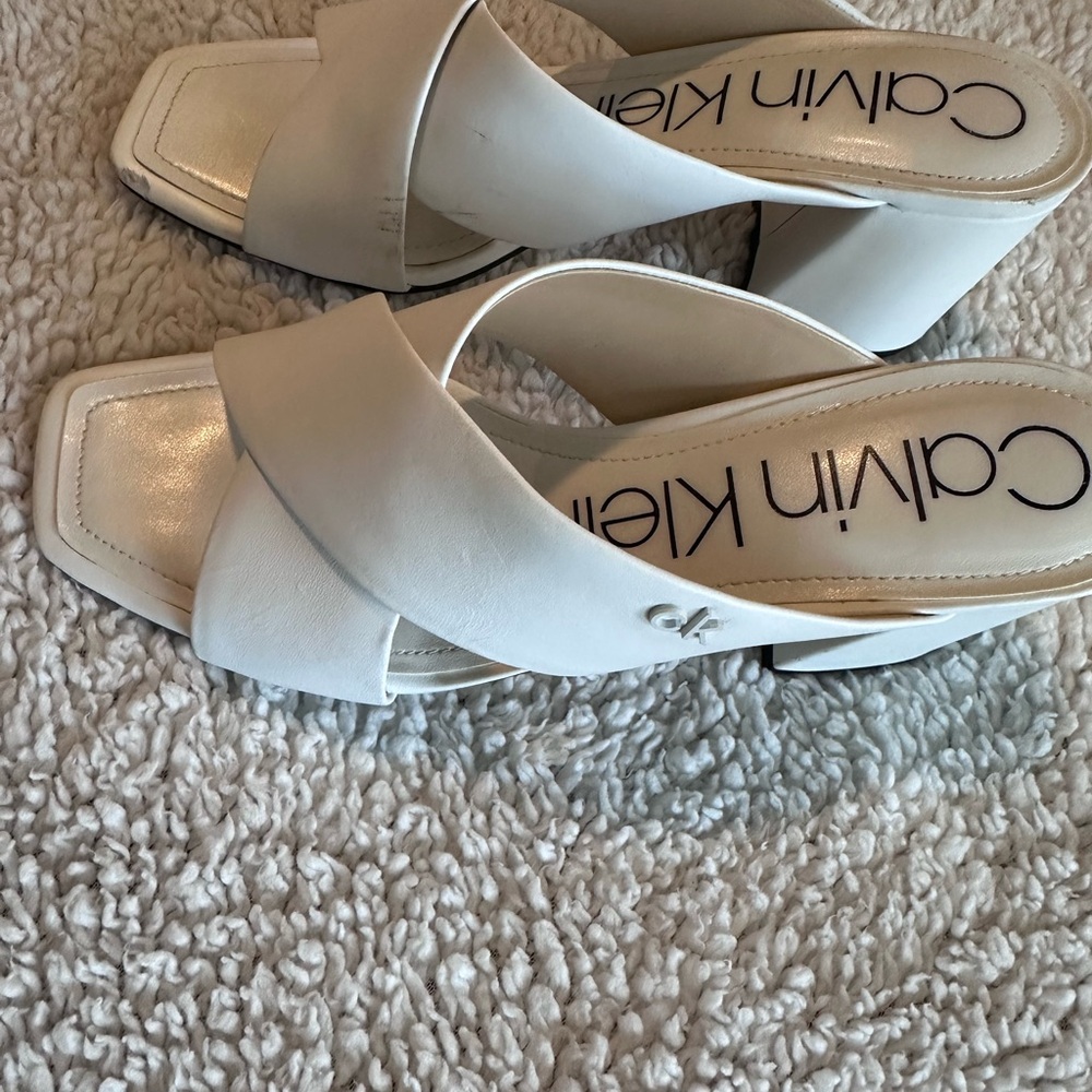 Calvin Klein Women's White Cross-Strap Mules